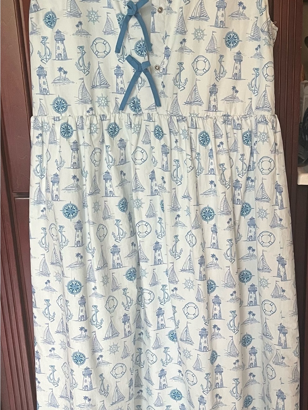 Womenβs White Maxi Sundress with Blue Nautical Print
